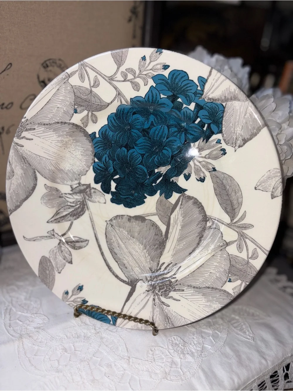 Royal Stafford Clematis teal blue dinner plate Andrew Tanner